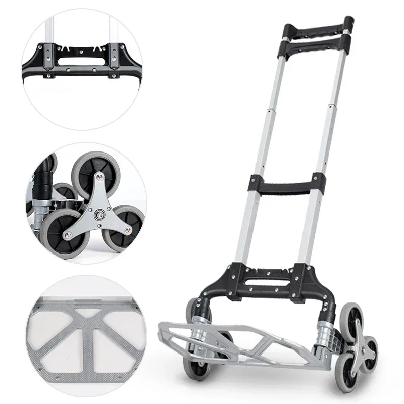 Portable Aluminum Folding Climbing Cart Hand Truck 6 Wheel Climbing Stairs Foldable Hand Trolley Push CartHot Sales