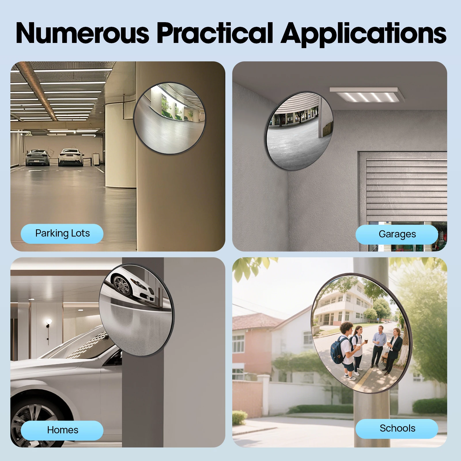 Convex Safety Mirror 30cm Diameter 135° Wide Angle Traffic Mirror for Warehouse Parking Lot Blind Corner