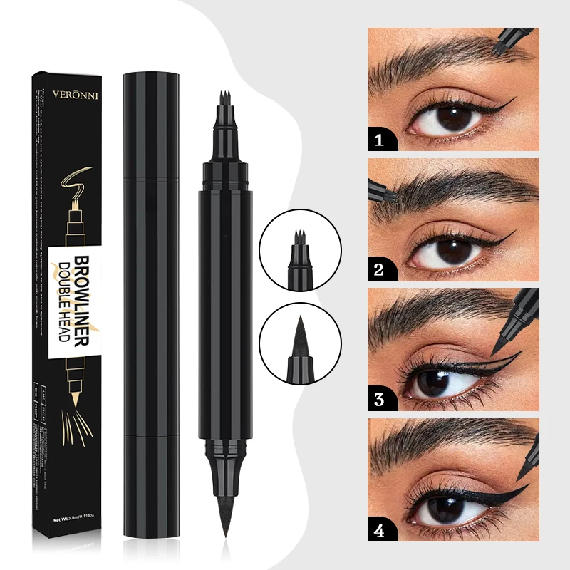 Dwustronny ołówek do brwi i eyelinera 2 w 1, wodoodporny, potrójna końcówka widełkowa do naturalnych brwi, długotrwałe narzędzie do makijażu