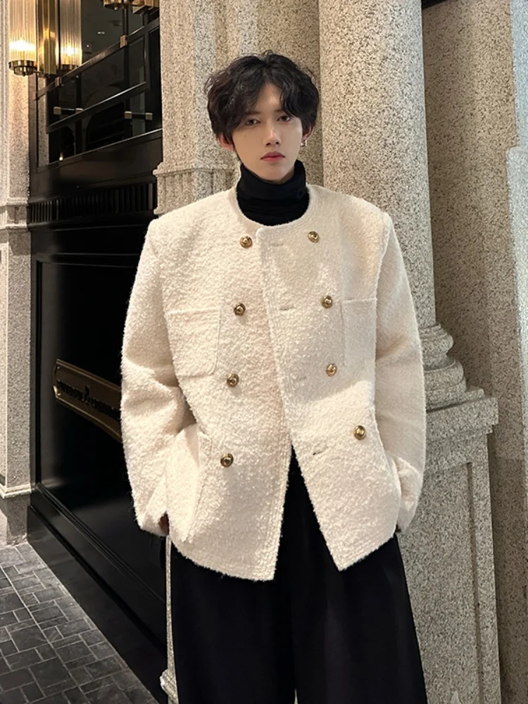 

Korean Sle Cleanfit Casual Men's Jaet Spring Autumn Faion Urban Windproof Long Sve round Ne Double Button Coat