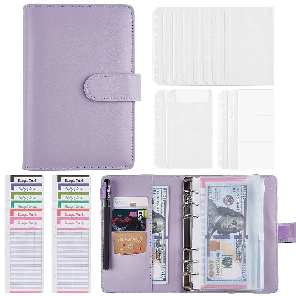 

New A6 Binder Notebook Budget Planner Notebook Covers Folder 6 Hole Binder Pockets Plastic Binder Zipper Money Saving Envelope