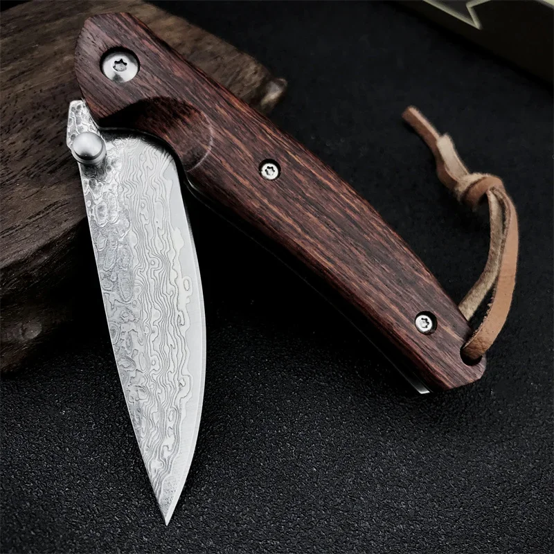 Hot Selling VG10 Damascus Steel Blade Folding Pocket Knife Red Wood Handle Excellent Tactical Knife Defense EDC Utility Tool