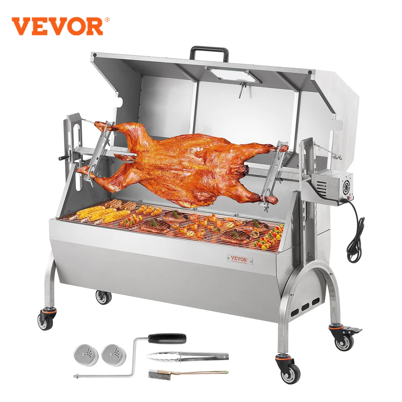 VEVOR-Rôtissoire jetable pour barbecue, rôtissoire à broche, gril pour overet agneau, 52W, 198lb