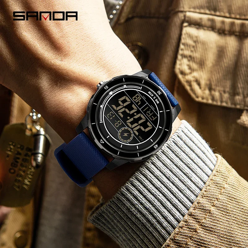 SANDA 새로운 패션 남성 스포츠 시계 야외 다기능 방수 시계 LED 빛나는 전자 아날로그 디지털 남성 시계
