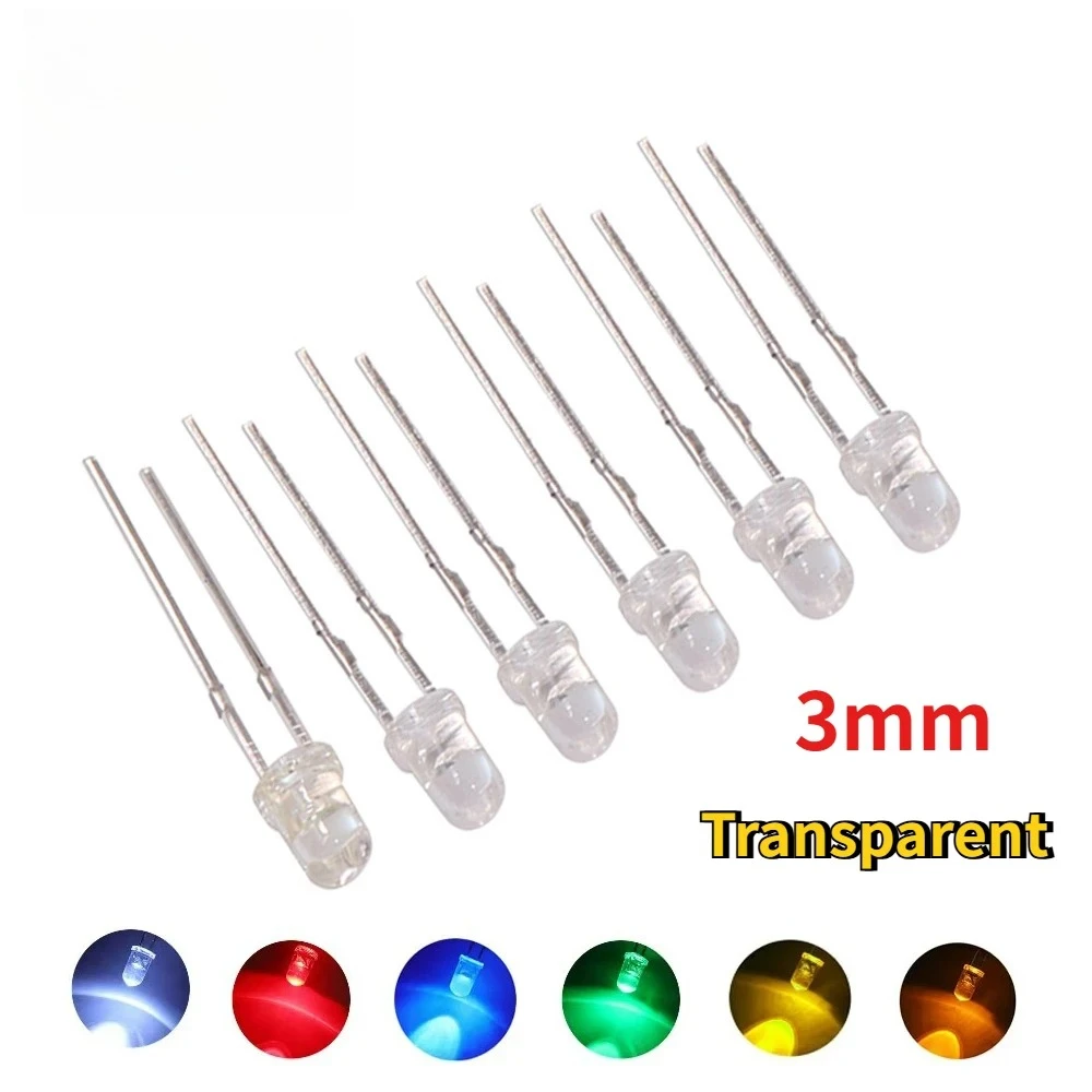 50/100 Stück 3 mm F3 LED-Dioden-Set, Leuchtdiode, sortiertes Kit, Weiß, Rot, Blau, Grün, Gelb, Orange, mehrfarbiges Sortiment