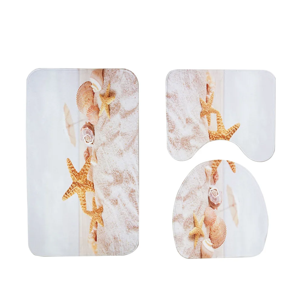 

Toilet Mat Set Sea Pattern Bathroom Floor Mat Non-Slip Washable Quick-Dry Soft For Bathtub Shower Room Decor