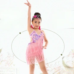 New children's Latin Dance Dress Cha Cha Competition Latin Dress For Girls Sequins Dancing Costumes Kid Performance Outfits