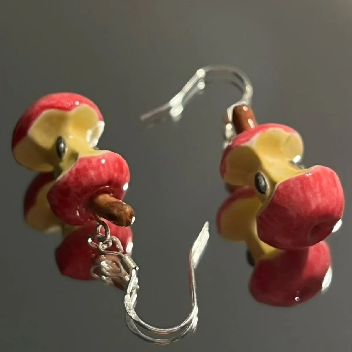 Fun and Cute Style Simulation Red Drip Glue Apple Core Earrings UNISEX Fruit Series April Fool's Day Party Eye-catching Earrings