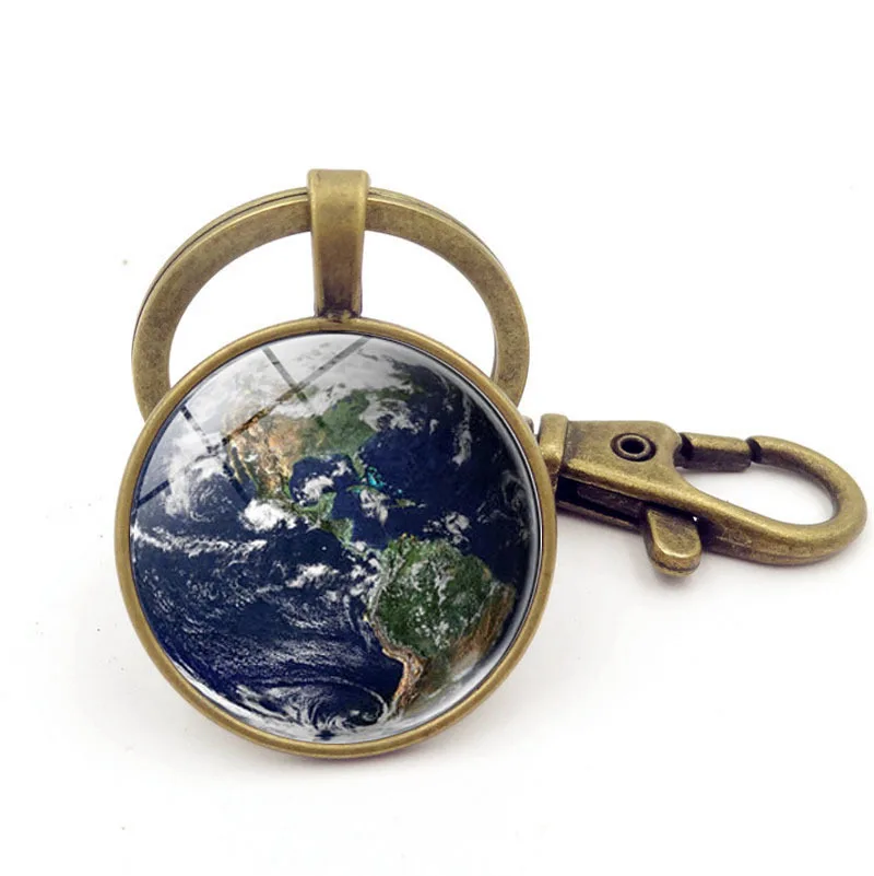 keychain sata Keyring Moon Earth Saturn Jupiter Mercury Pluto Double Side Glass Ball Key Chain Ring