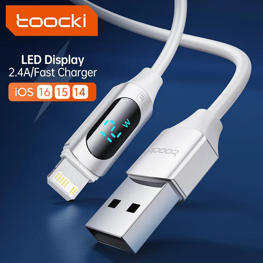 Toocki Display USB Cable For iPhone Charger 14 13 12 11 Pro Max X XS XR Fast Charging Liquid Silicon Charger Lighting Cable Wire