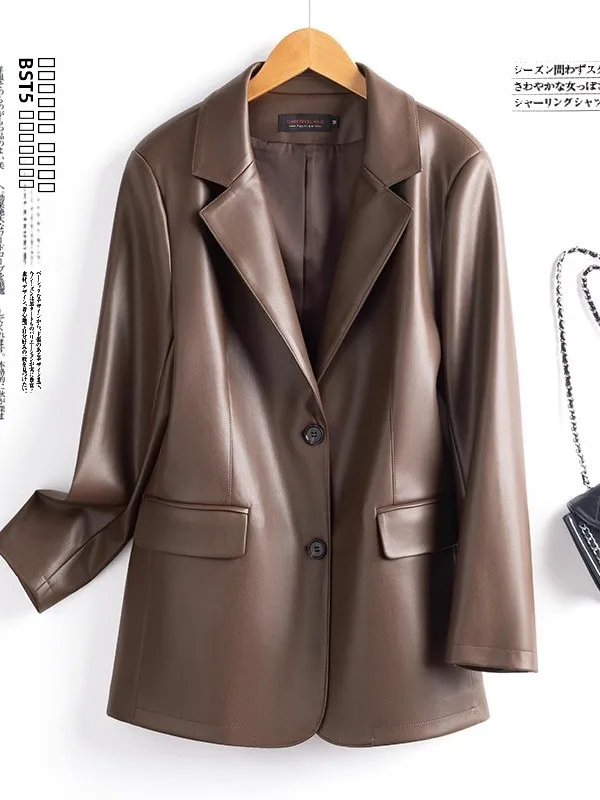 Damski płaszcz ze skóry naturalnej, średniej długości, w stylu Yang Mi, elegancki, na wiosnę i jesień, z wyższej półki, skóra bydlęca, styl biznesowy.