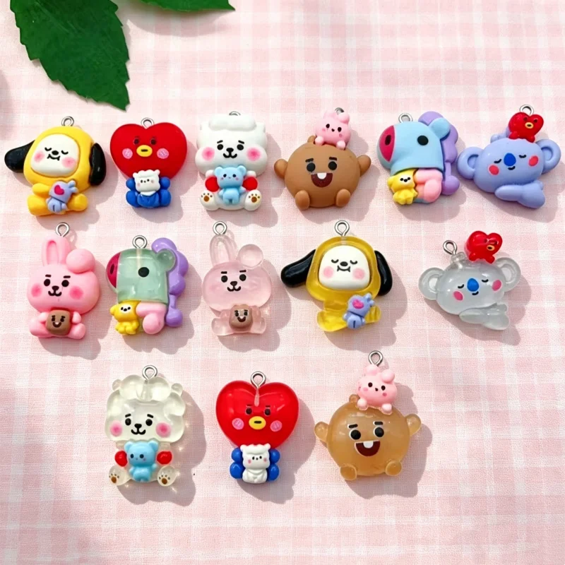 10pcs Color Cartoon Resin Transparent Puppy Rabbit Pendant Bag Keychain Jewelry DIY Handmade Accessories