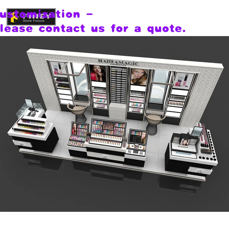 

Дизайн интерьера косметического магазина Custom.Beauty Chain: современный киоск для демонстрации косметики в торговом центре.