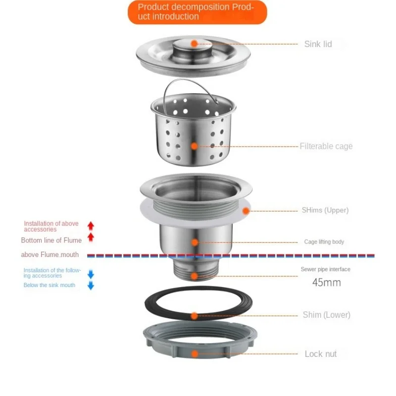 1 قطعة حوض الفولاذ المقاوم للصدأ استنزاف حوض تجفيف مصفاة النفايات التوصيل سلة النفايات غطاء مانع للتسرب للمطبخ اكسسوارات الحمام