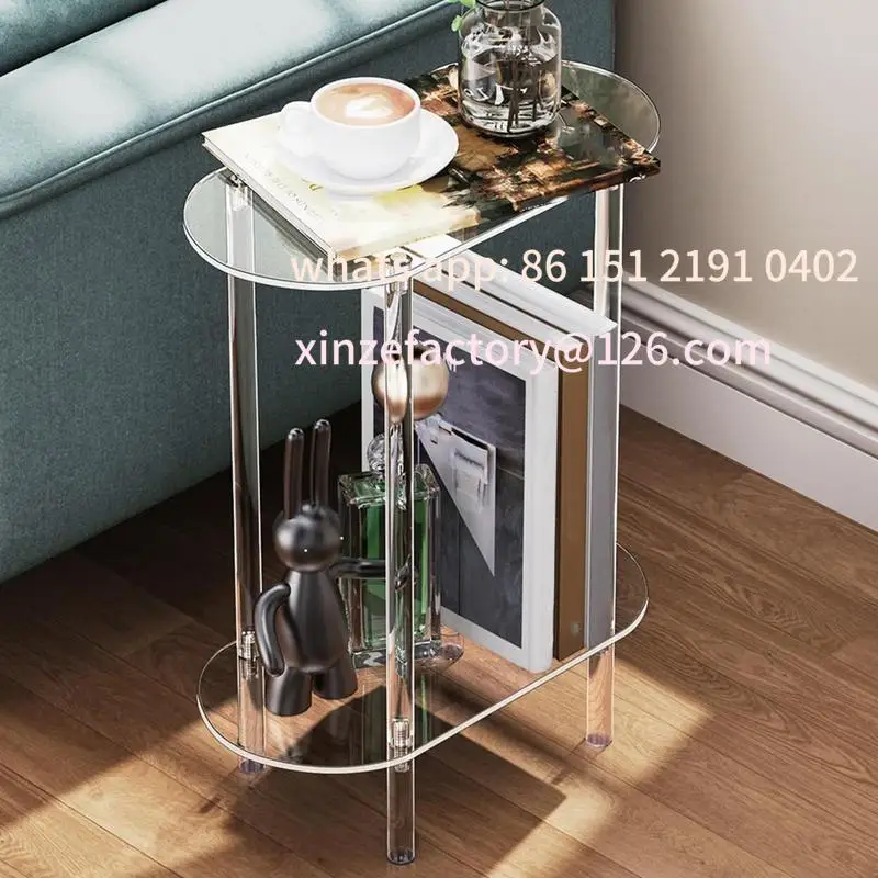 Customizable Acrylic Transparent Tea Table Sofa Side Table 2-tier Coffee Table Oval End Bedside