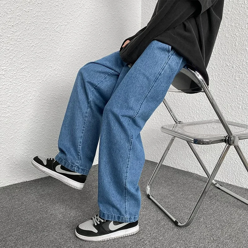

Fashion Korean Solid Color Men's Casual Long Jeans Classic Men's Four Season Straight Leg Denim Wide Leg Pants