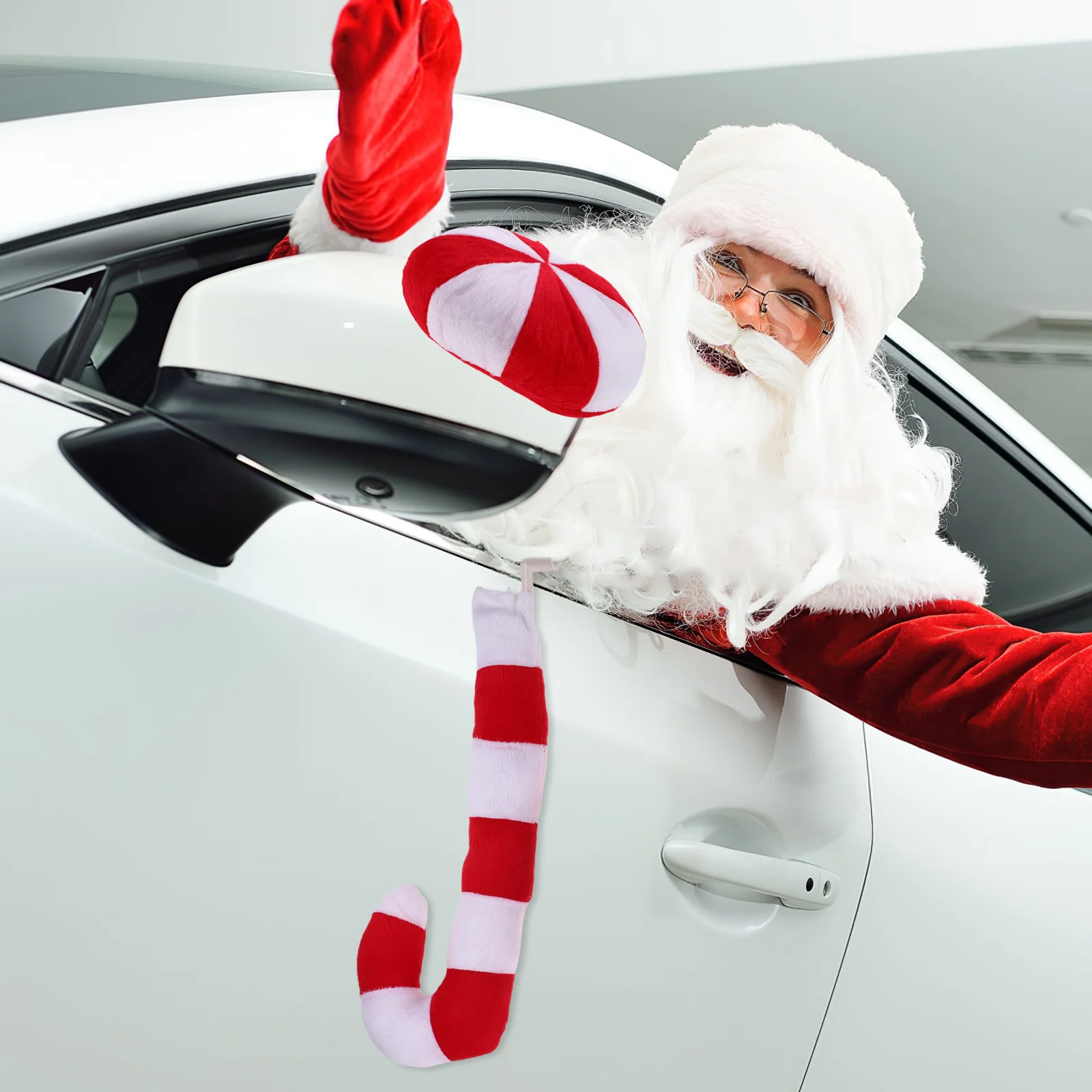 

Christmas Car Antlers Nose Decoration Set Candy Cane Design Durable Fabric Material Easy Install Car Decorations for Christmas