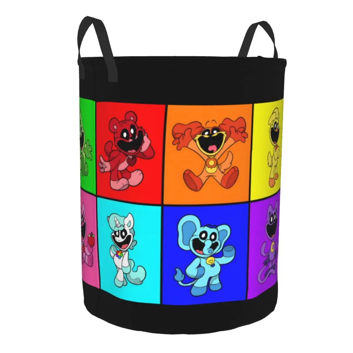 Custom Colorful Smiling Big Mouth Critters Group Laundry Hamper Large Storage Basket Scarry Animated Game Nursery Toy Organizer