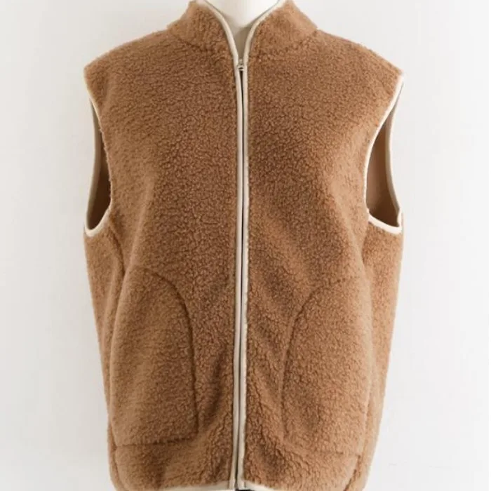 Gilet Chic en fourrure d'agneau pour automne et hiver, Jaet décontracté, polyvalent, chaleur, petit ence, Design sens, fermeture à glissière en Fiber de Polyester