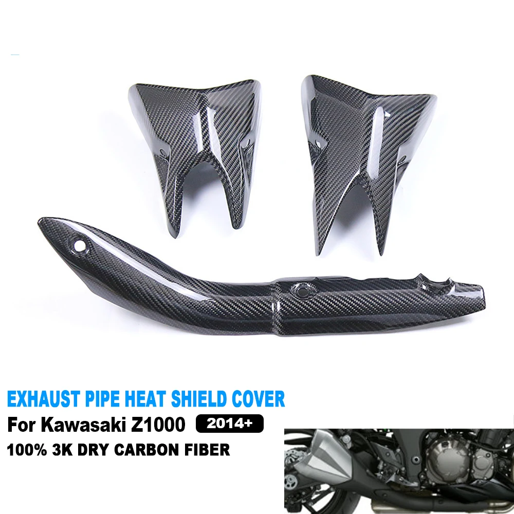 3K Dry Carbon Fiber Motorcycle Accessories Exhaust Pipe Heat Shield Cover Guard Fairing for Kawasaki Z1000 2014+