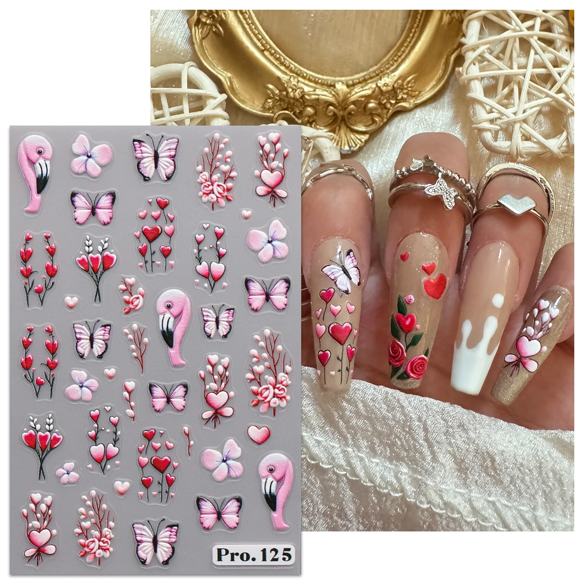 4 pièces saint valentin dessin animé amour français gaufrage Nail Art autocollants-faciles à appliquer pour la décoration des ongles, autocollants artistiques, bricolage, cadeaux,