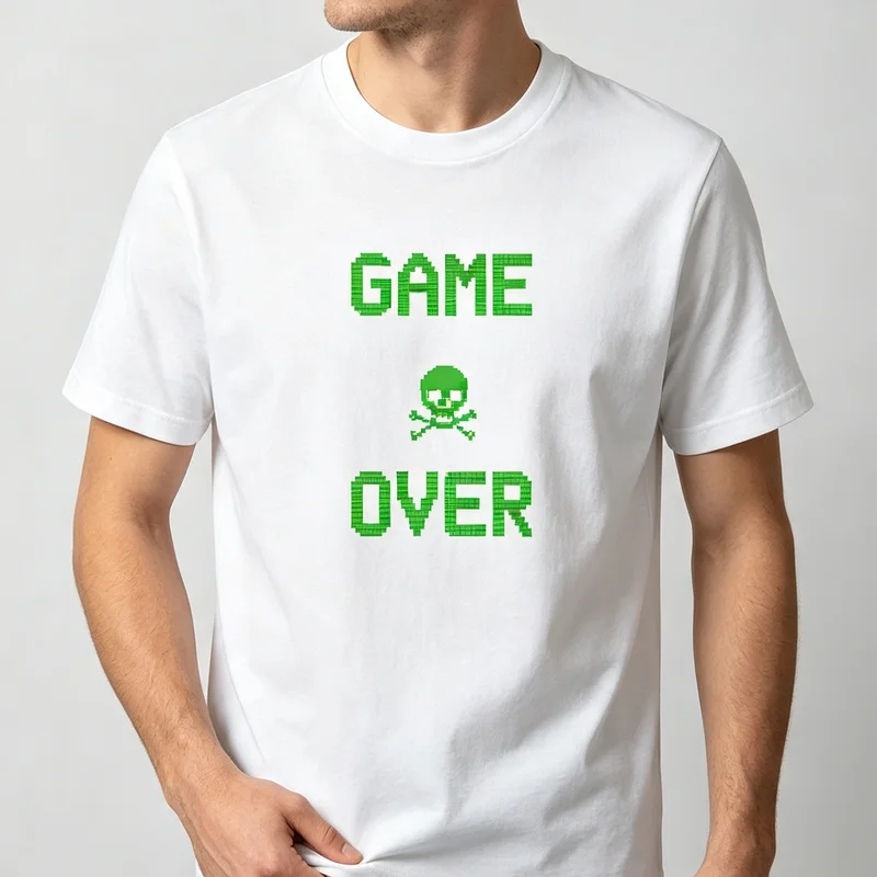 Pixel Skull Crossbones Graphic T Shirt Men Retro Gamer Tee 8bit Arcade Gaming Geek Casual Cotton Tshirt Y2k Top Harajuku