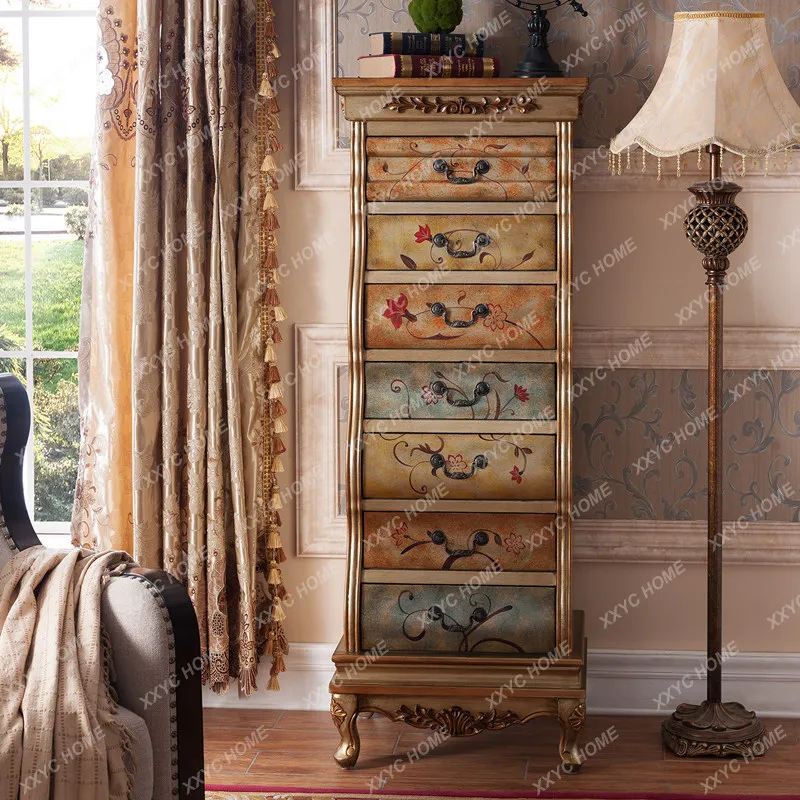 SLPainted retro and old solid wood multi-layer bucket cabinet decorated side cabinet against the wall