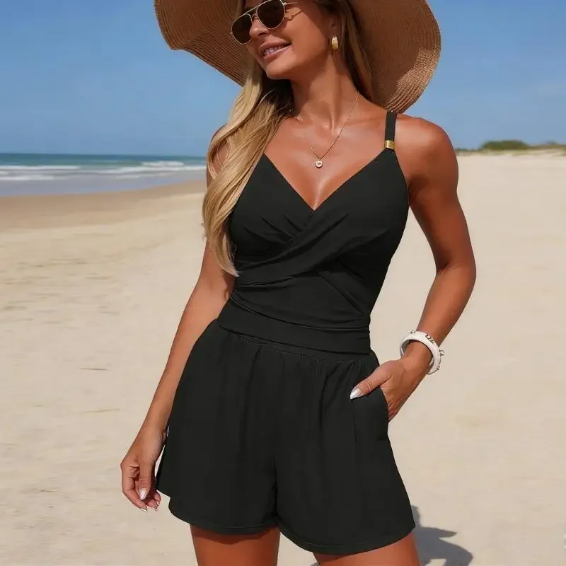 Modest Conservative Women's Bathing Suit Quick Drying Casual Long Shorts Athletic Design Swimsuit for Swimming And Beachwear