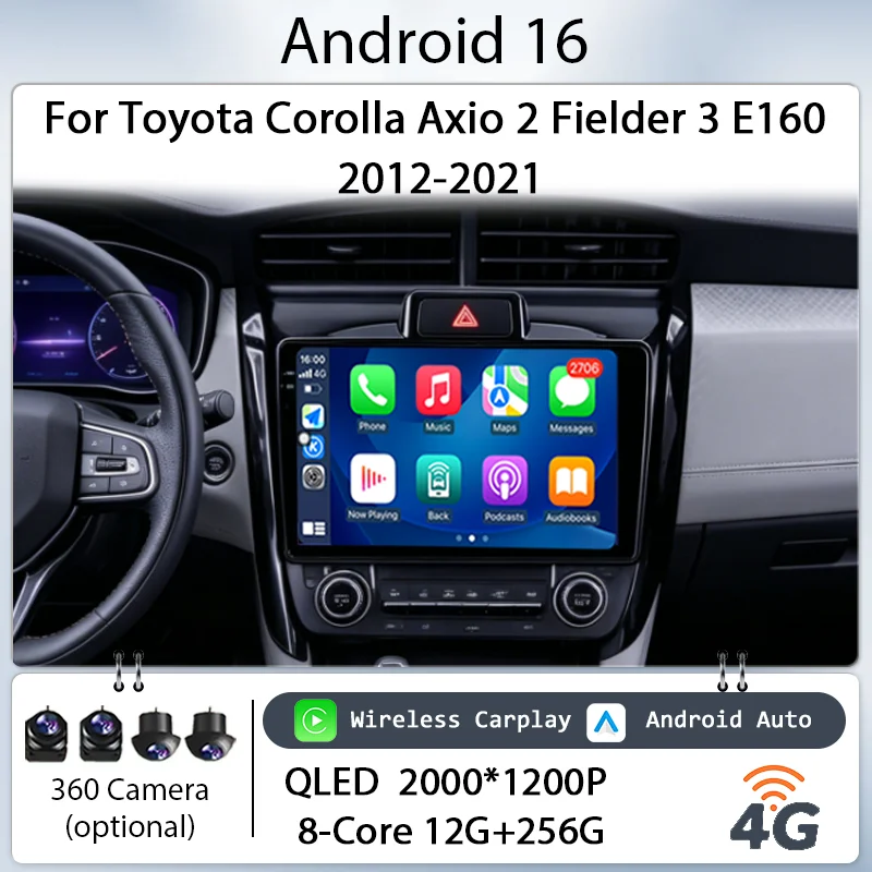 

9" Android 16 for Toyota Corolla Axio 2 Fielder 3 E160 2012-2021 Car Radio Multimedia Player Wireless CarPlay GPS BT 4G DSP IPS