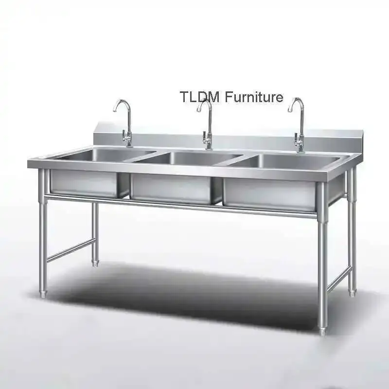

Washbasin Home Stainless Modern School Canteen Steel Kitchen Accessories Luxury Commercial Three-slot Washbasin GL Kitchen Sinks