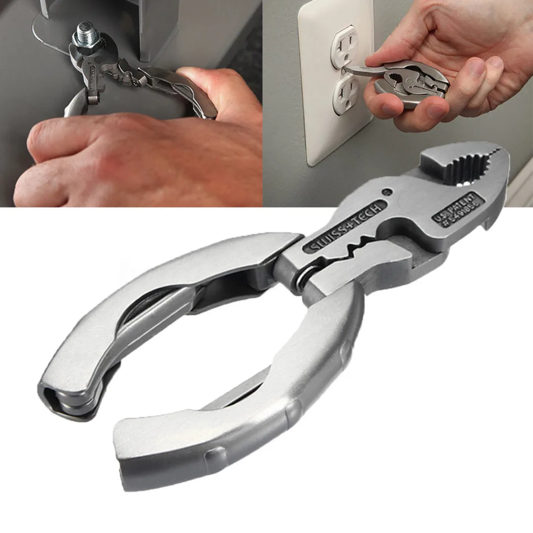 Silver Mini Bent Multifunctional Tool 9 in 1 Multitool Keychain Plier Screwdriver Pocket Tools