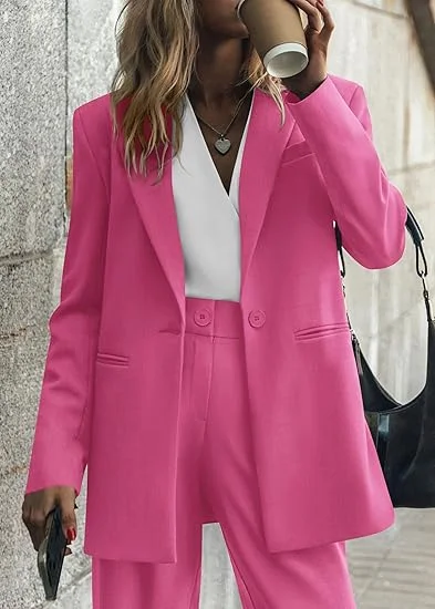 Tesco Customized 2025 Spring Fall 2 Piece Women's Blazer Set Casual Loose Long Blazer Jackets and Dressy Wide Leg Pant Suits