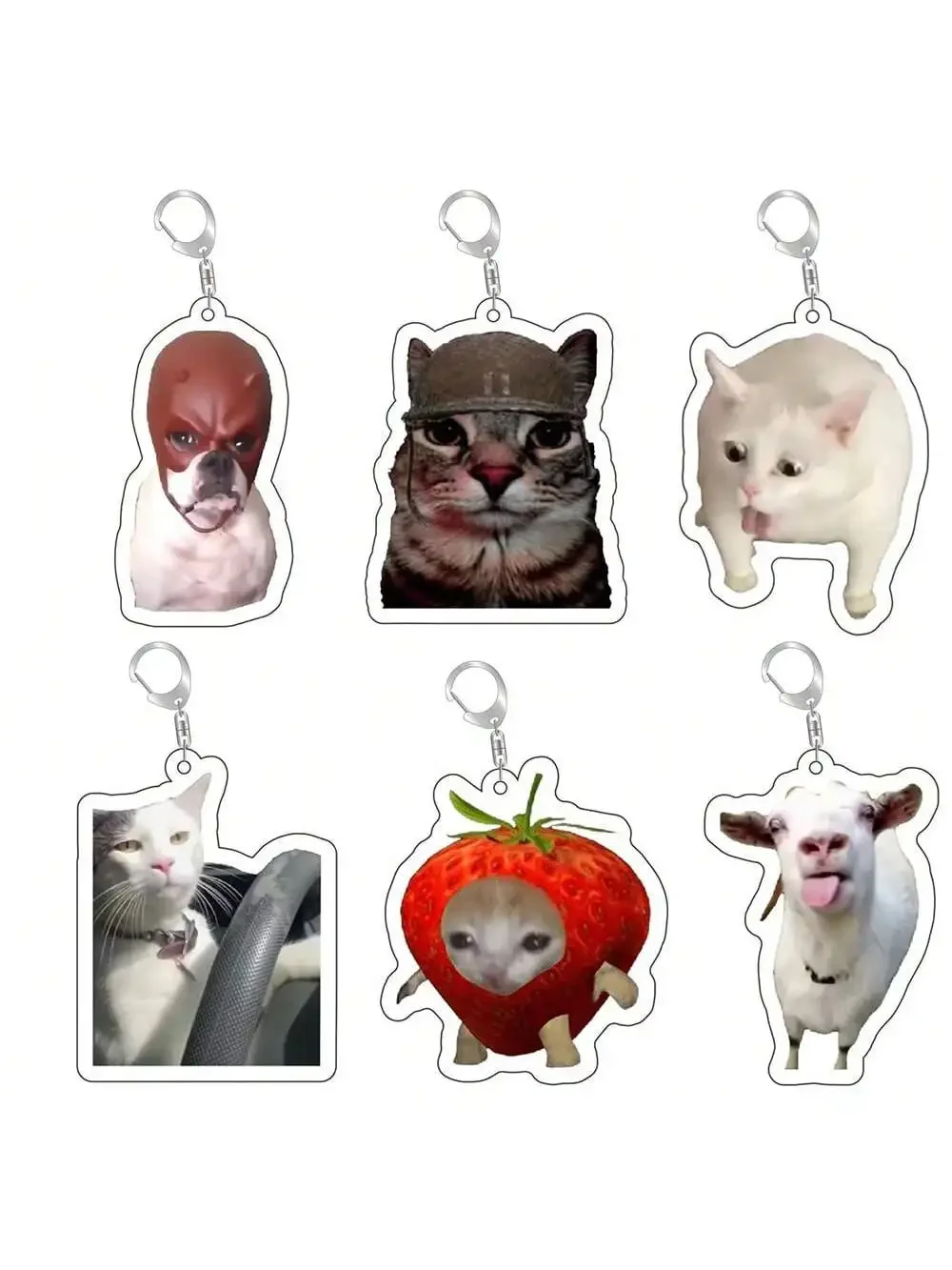 

Key Chain Mobile Phone Charm Car Pendant Cute Cat Vomit Meme Dog With Red Mask Meme Black Cat Screaming Meme Cat In War Meme