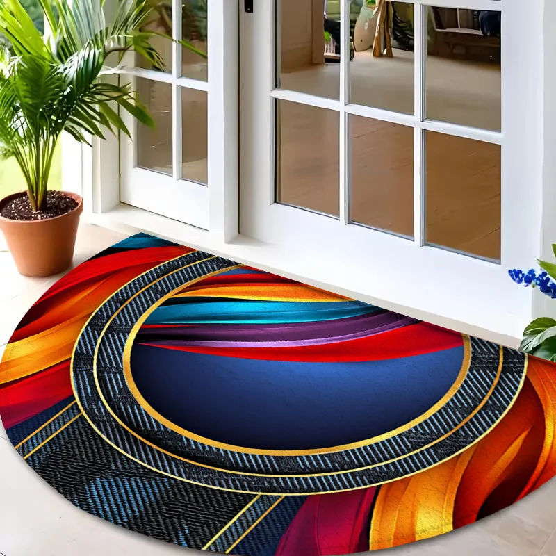 Stylish Block Shape Arrangement Motif Semi Circle Rug Commercial Non Slip Pad For Restaurant Supermarket Store
