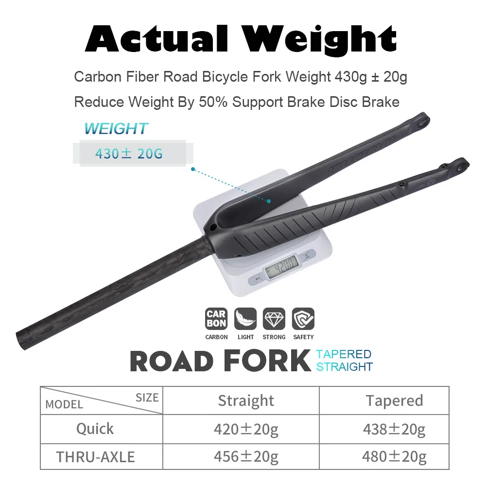 DODICI Carbon Fiber Road Bike Fork 700C*25C,Straight / Tapered Tube,Thru Axle / Quick Release Full Carbon Bicycle Fork 27.5er