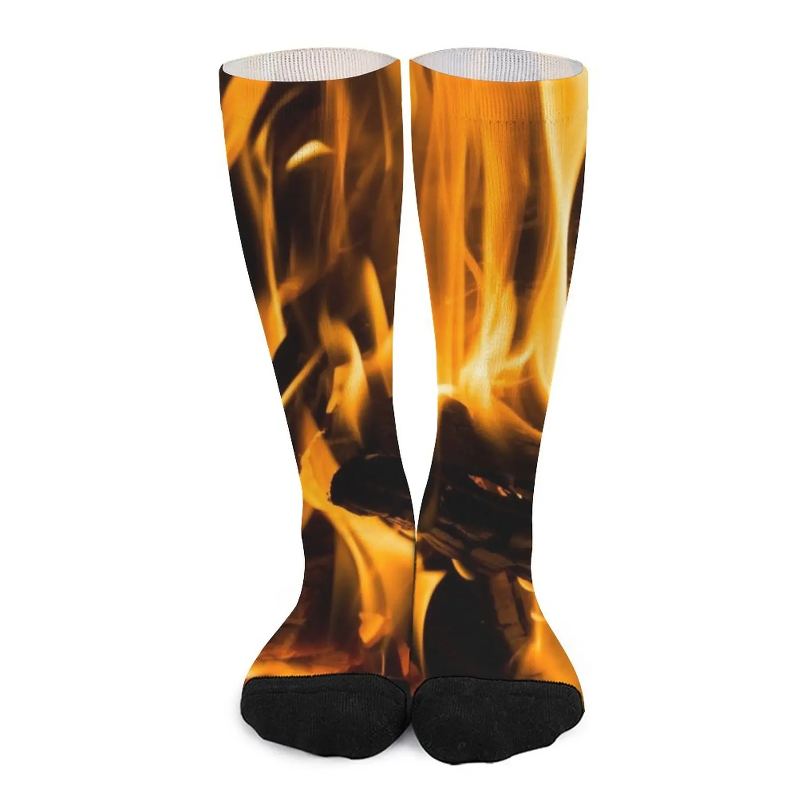 Hot Hygge - Crackling Blaze in a Fireplace Socks black socks Sock woman