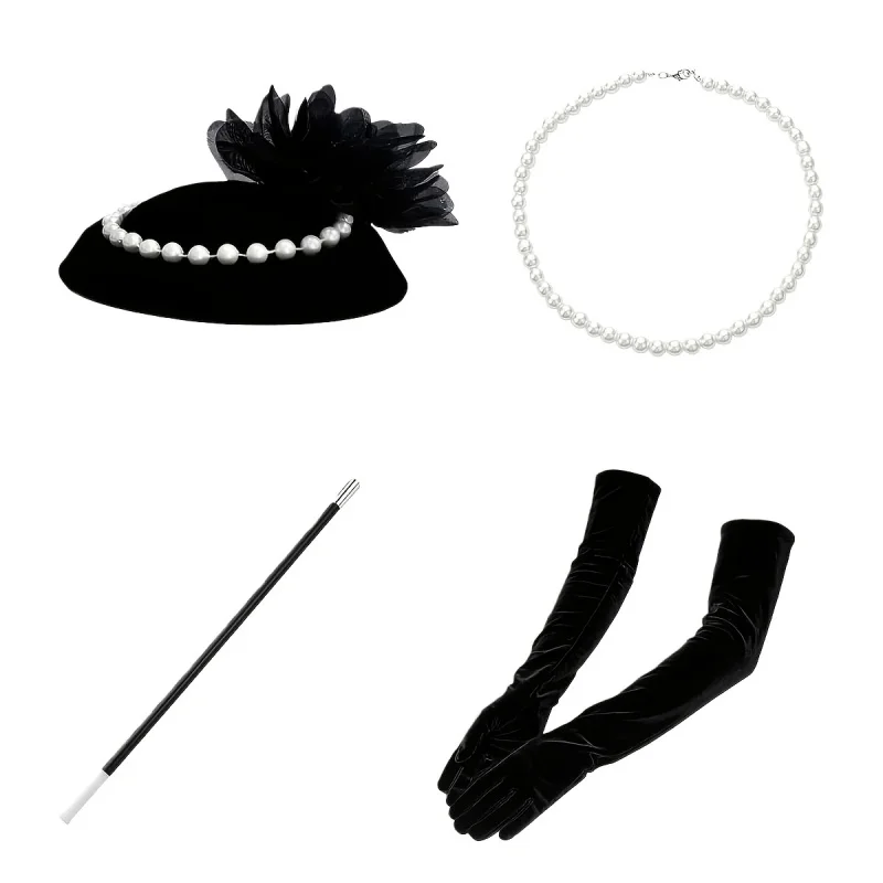 4pcs Elegant Vintage Lady'S Hat Gloves Set  Suitable for Costume Parties Stage Performances Festive Outfits Carnivals Easter