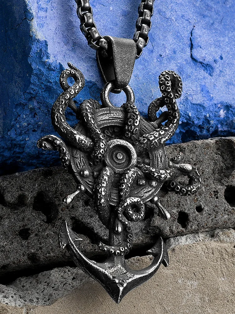 Vintage Octopus Anchor Stainless Steel Jewelry Men Necklace With Pendant For Male Women Punk Hip Hop Accessories Gift Wholesale