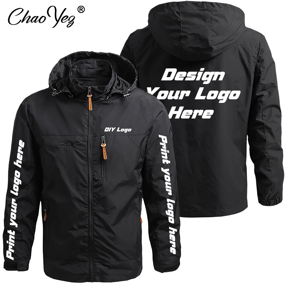 2024 DIY Autumn New Men Waterproof Hooded Custom Logo Windbreaker Jacket Coat Men Casual Outdoor Hiking Jacket Male Coat 5XL