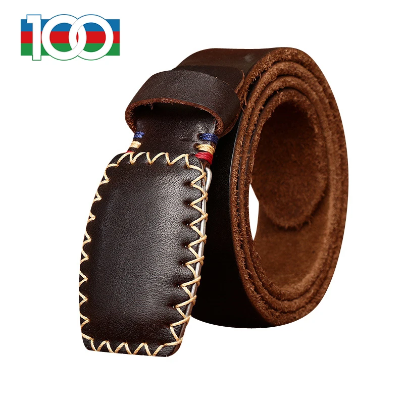 

Men's belt 3.8cm wide new thick extra thick plain buckle belt men's leather head layer cowhide smooth buckle belt men