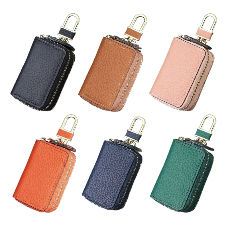 

Leather Car Key Bag Zipper Key Chain for Men and Women Double Layer Key Pocket