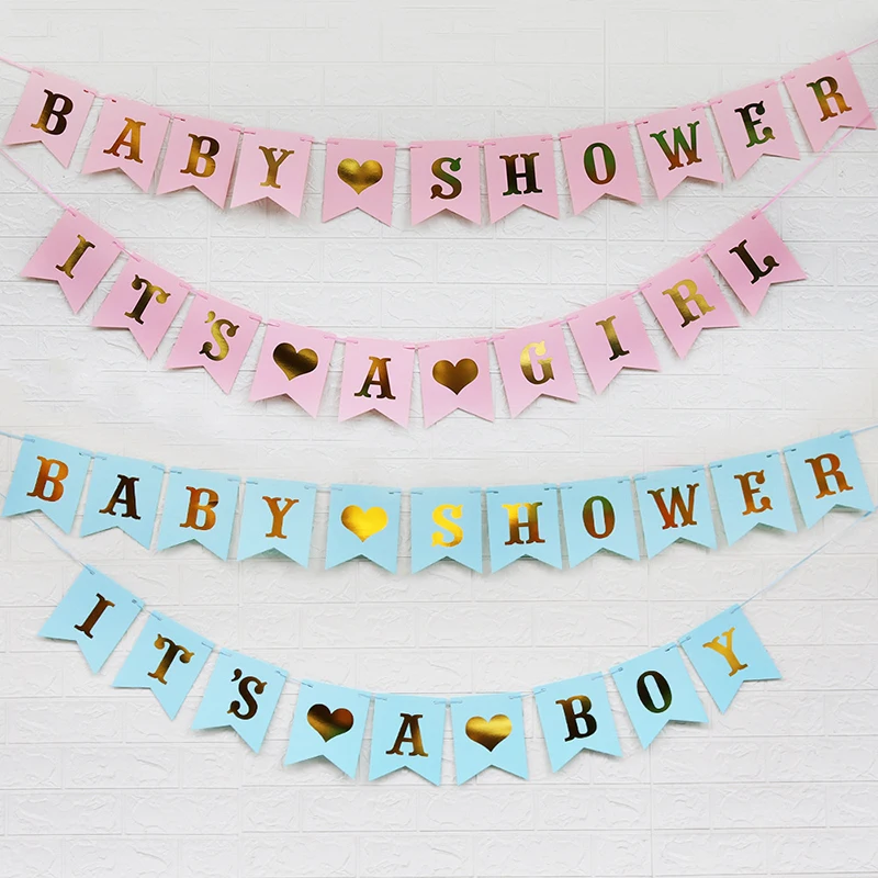 

Hanging Garland Baby Shower Party Bunting Pink Blue Decoration Banner Items Its A Boy Girl Party Letter Backgrounds Decorative