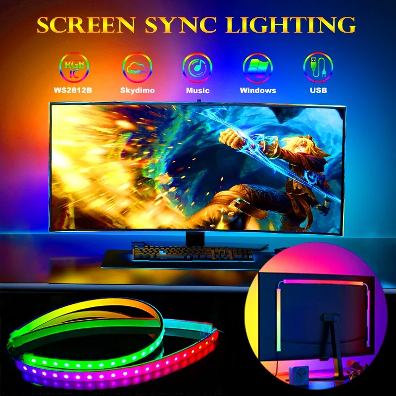 Gaming Light Strip Computer Monitor Backlight RGB Screen Synchronization Color Sync Light Strip Smart Control DIY LED Decor Lamp