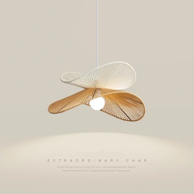 SANDYHA-candelabros de ratán elegantes, luces LED colgantes para comedor, cocina, lámpara de techo E27, estilo Wabi Sabi de fibra Natural