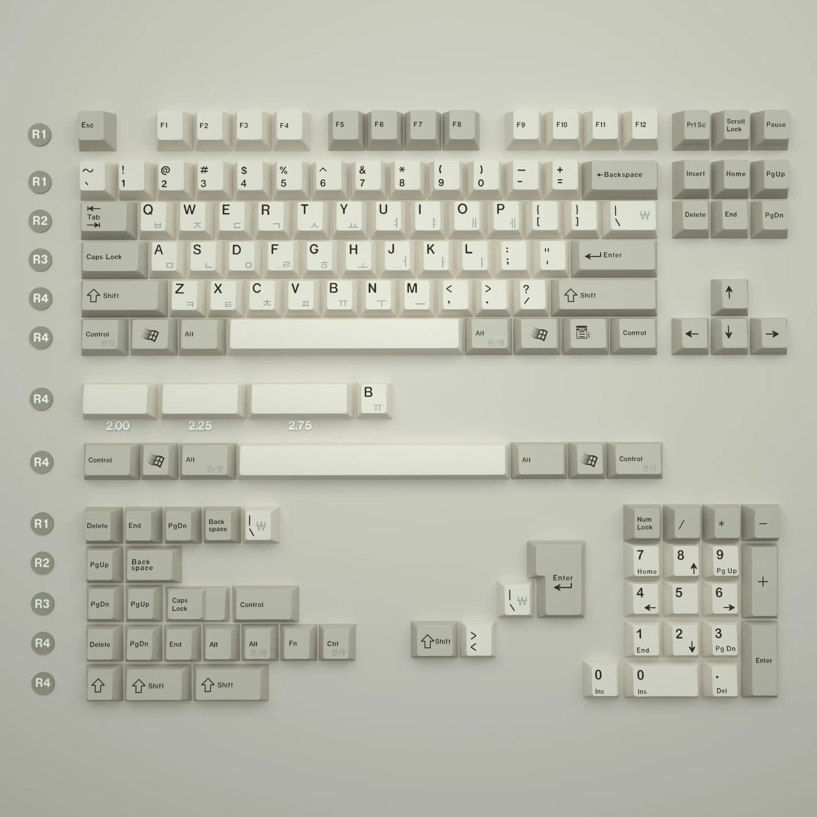 XMI Xiami Keycaps Classic Grey And White Retro Mechanical Keyboard Keycaps Korean Hangul PBT Dye Sub Keycaps