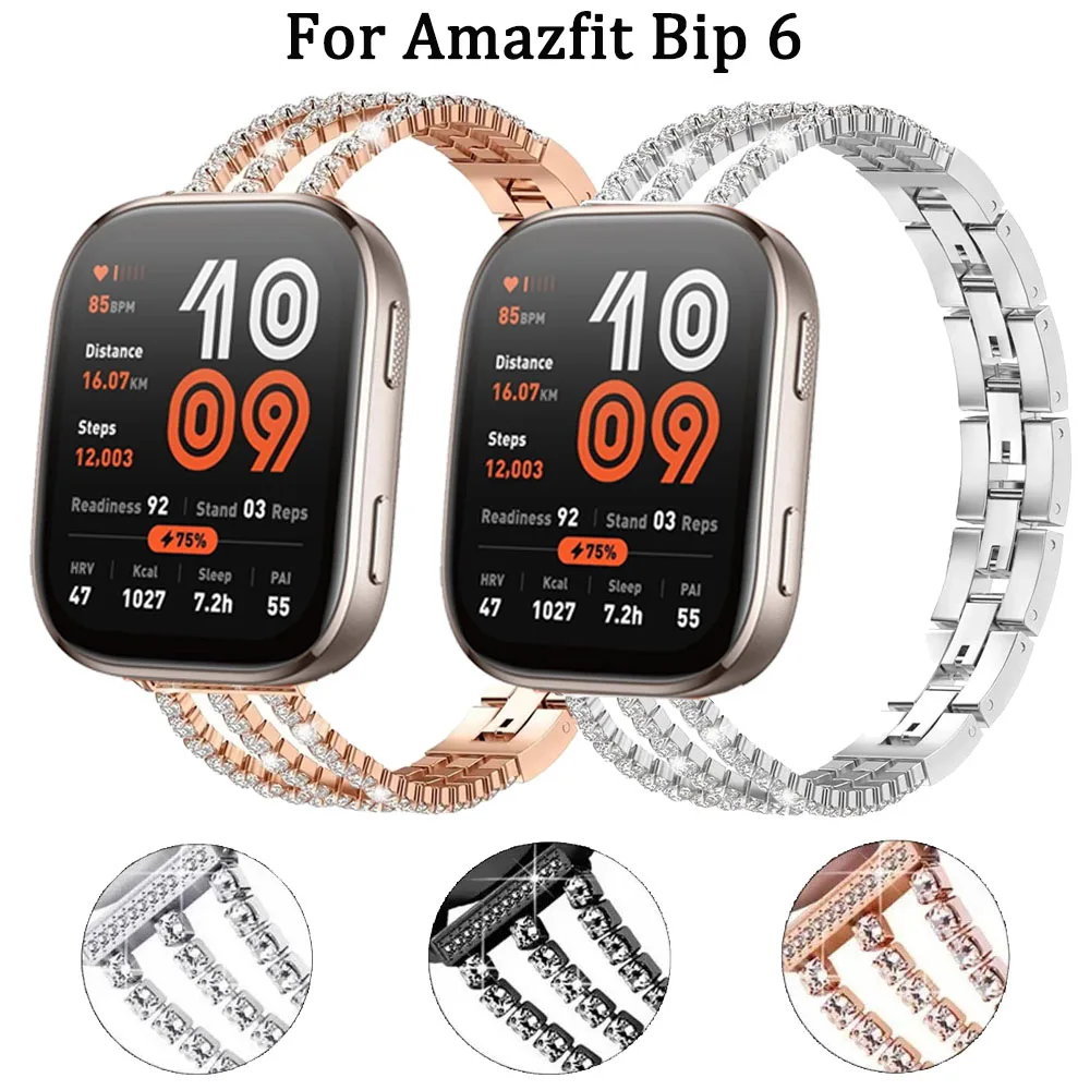 22mm Women Diamond Bracelet Band For Amazfit Bip 6/5 Unity/Pace/Cheetah Pro Strap For Amazfit Stratos/GTR 4 3 2 47mm Wrist Belt