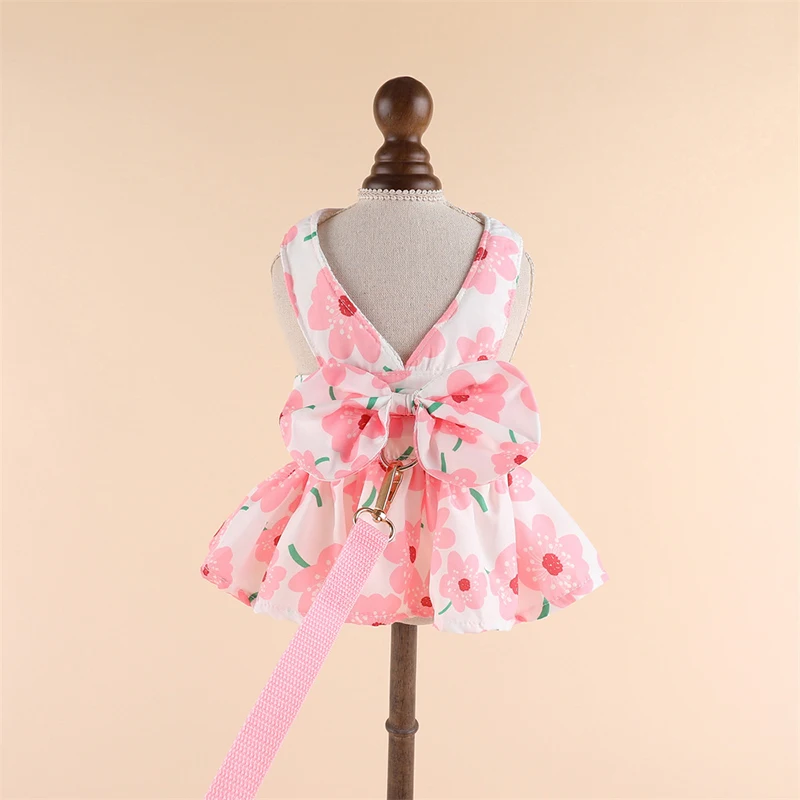 Summer Floral Dog Dress with Ring leash Princess Dress Pet Clothes for Small Dogs Thin Wedding Dresses Puppy Skirt for Chihuahua