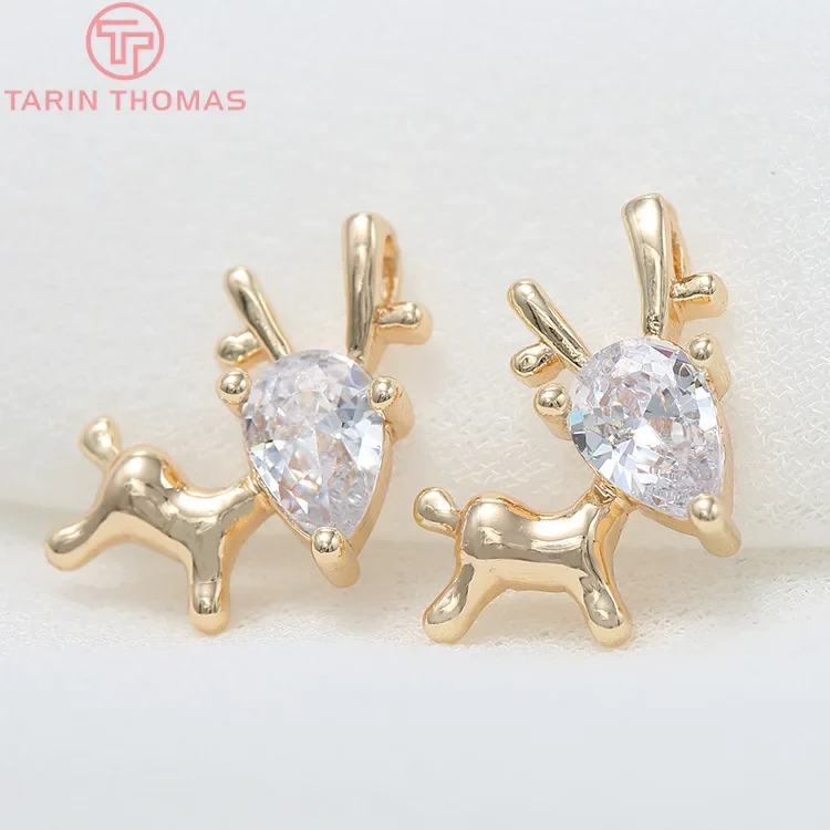 

(1413)4PCS 10x15MM 24K Gold Color Brass with Zircon Deer Charm Pendants for DIY Jewelry Making Findings Accessories