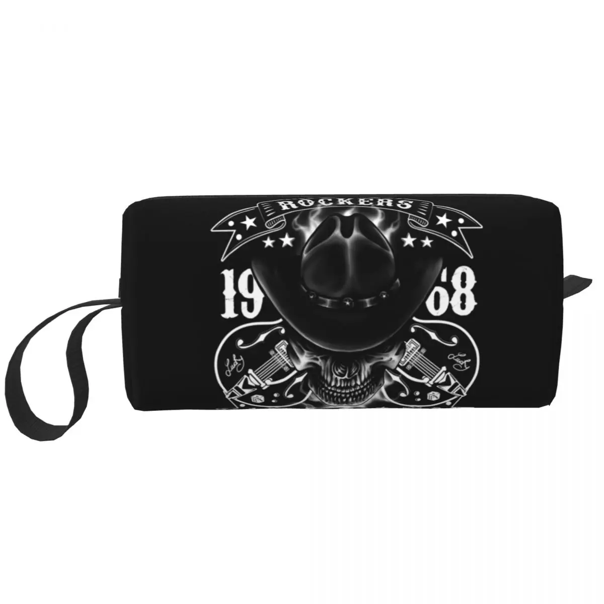 Rockabilly Skull 1968 Rockers Rock N Roll Guitars Bikers Makeup Bag Women Travel Cosmetic Organizer Kawaii Storage Toiletry Bags