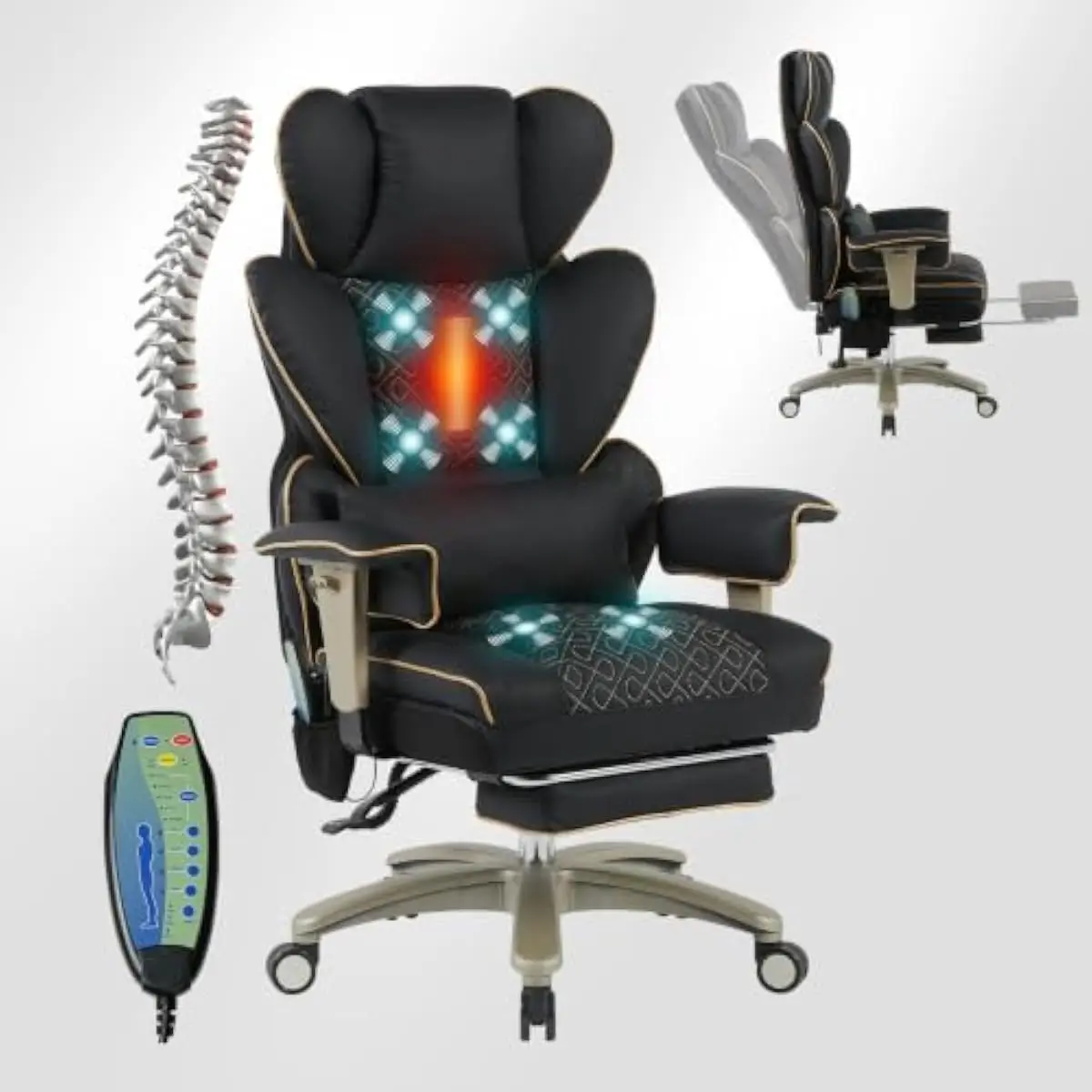 Heavy Duty Executive Chair 500 LBS Capacity • 6 Zone Vibration Massage & 3 Level Heating • Adjustable Recline + Hidden Footrest
